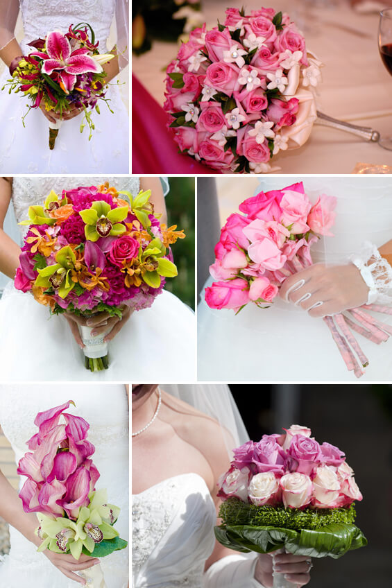 bouquet de mariée rose, rose et violet